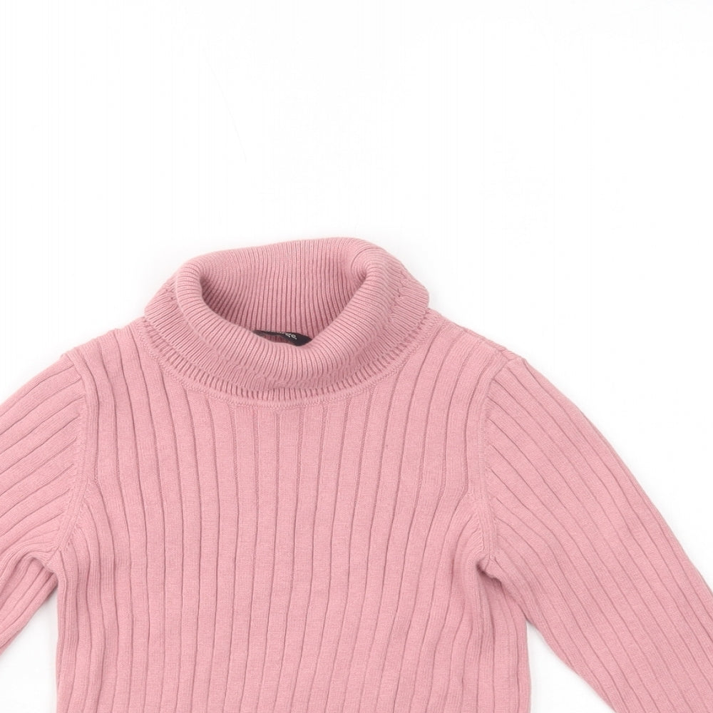 George Girls Pink Roll Neck  Cotton Pullover Jumper Size 7-8 Years  Pullover