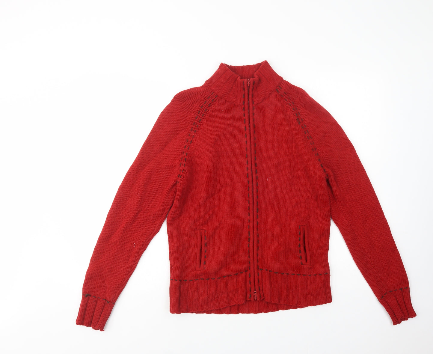 NEXT Womens Red High Neck  Wool Full Zip Jumper Size 12