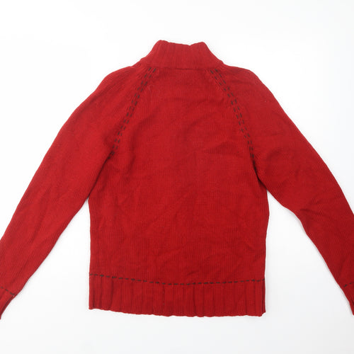 NEXT Womens Red High Neck  Wool Full Zip Jumper Size 12