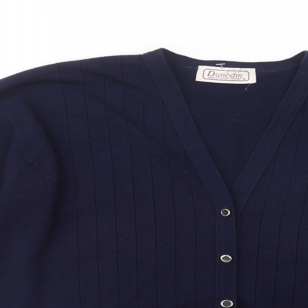 Dunedin Womens Blue V-Neck  Wool Cardigan Jumper Size L