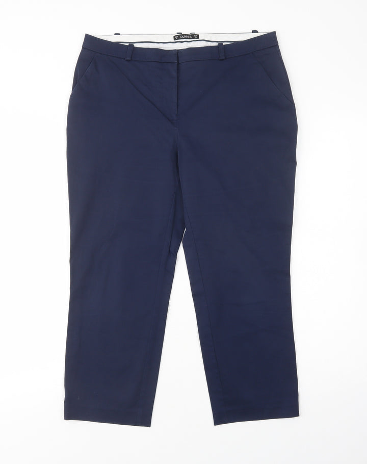 Dunnes Stores Womens Blue Cotton Chino Trousers Size 12 L22 in Regular Button