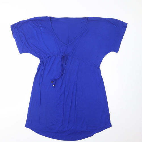Dunnes Stores Womens Blue  Viscose T-Shirt Dress  Size S  V-Neck Drawstring