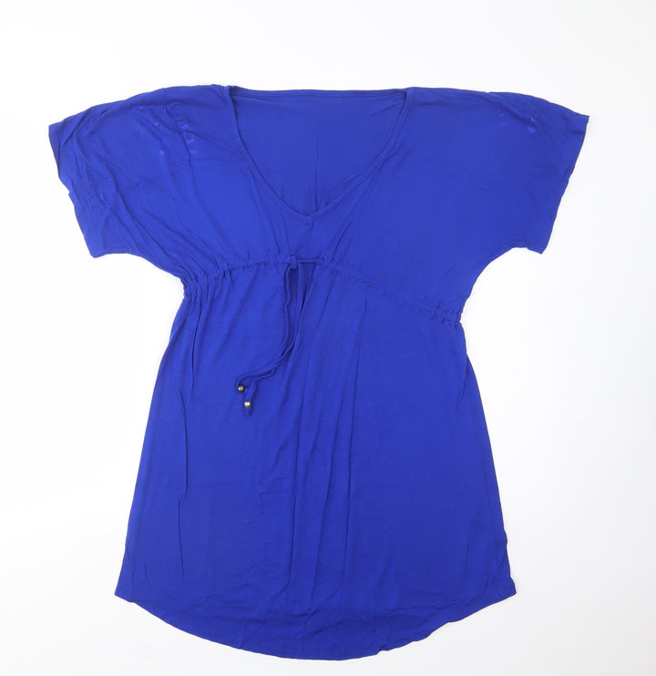 Dunnes Stores Womens Blue Viscose T-Shirt Dress Size S V-Neck Drawstring