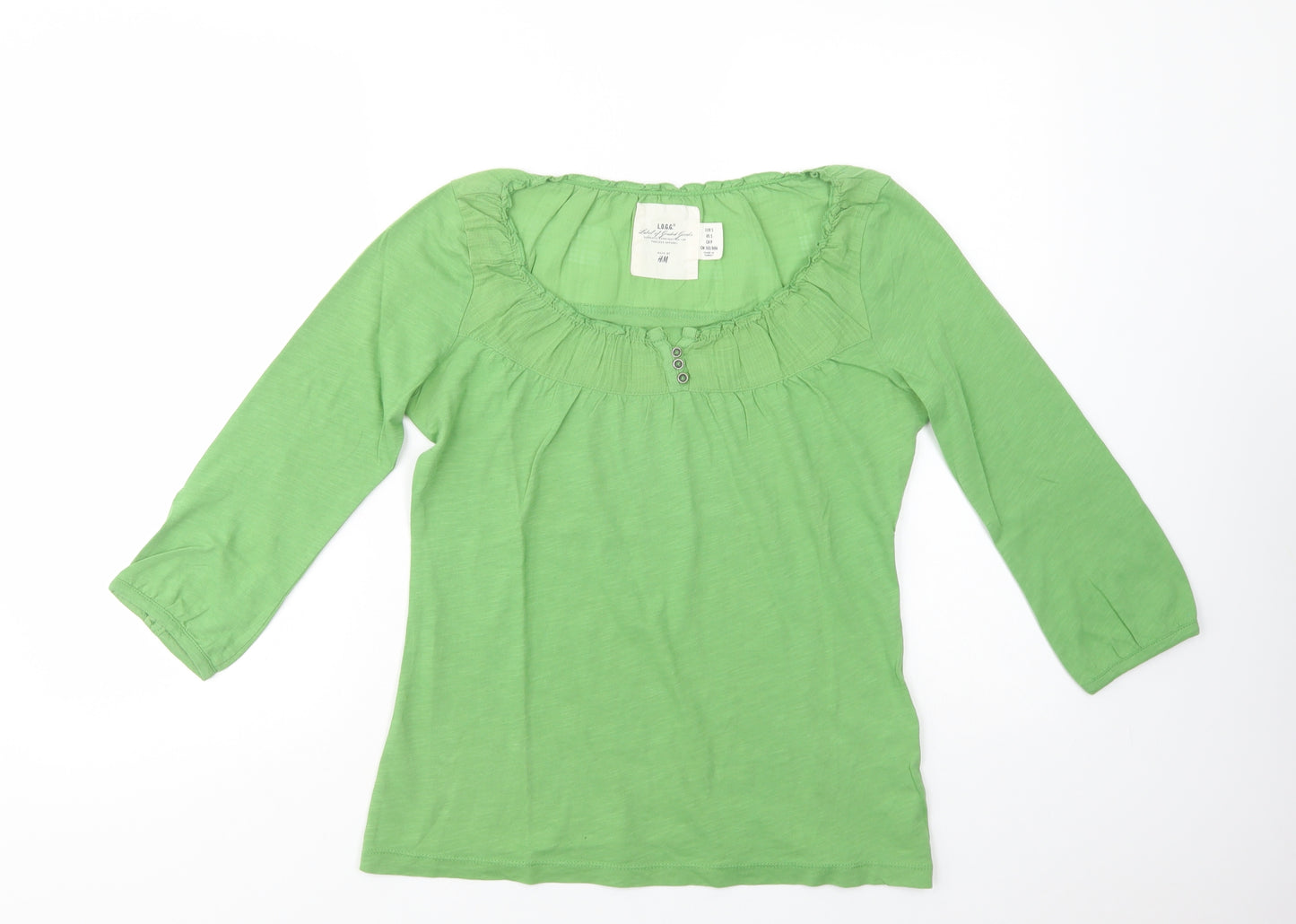 H&M Womens Green  Cotton Basic Blouse Size S Boat Neck