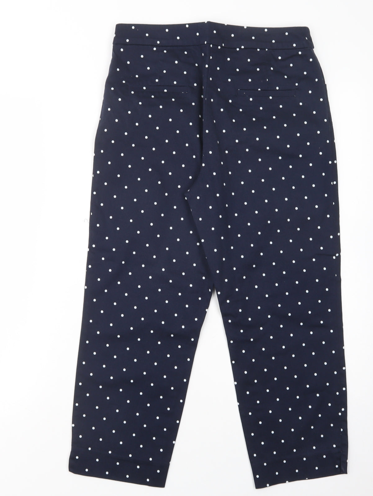 TU Womens Blue Polka Dot Cotton Cropped Trousers Size 10 L22 in Regular Button