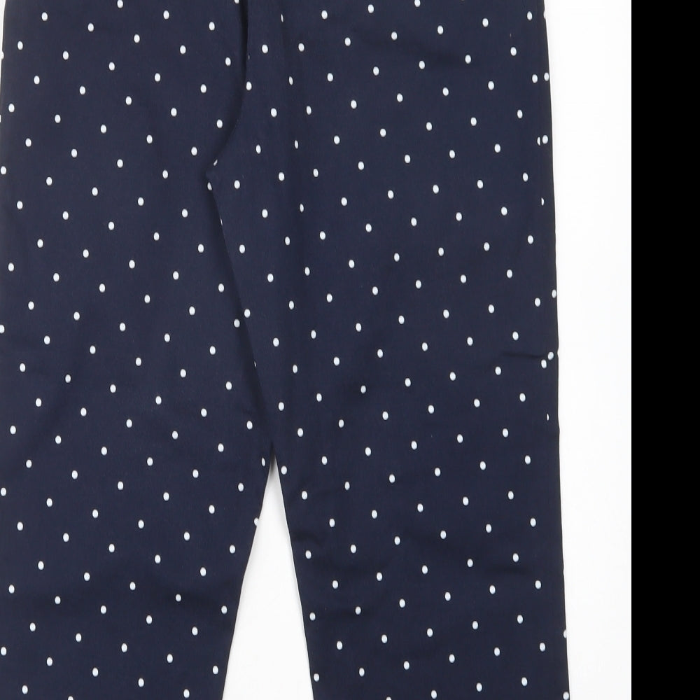 TU Womens Blue Polka Dot Cotton Cropped Trousers Size 10 L22 in Regular Button