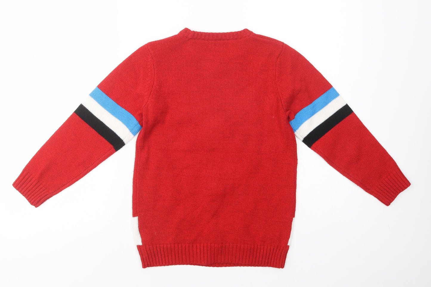 F&F Girls Red Crew Neck  Acrylic Pullover Jumper Size 8-9 Years  Pullover - Rudolph Christmas