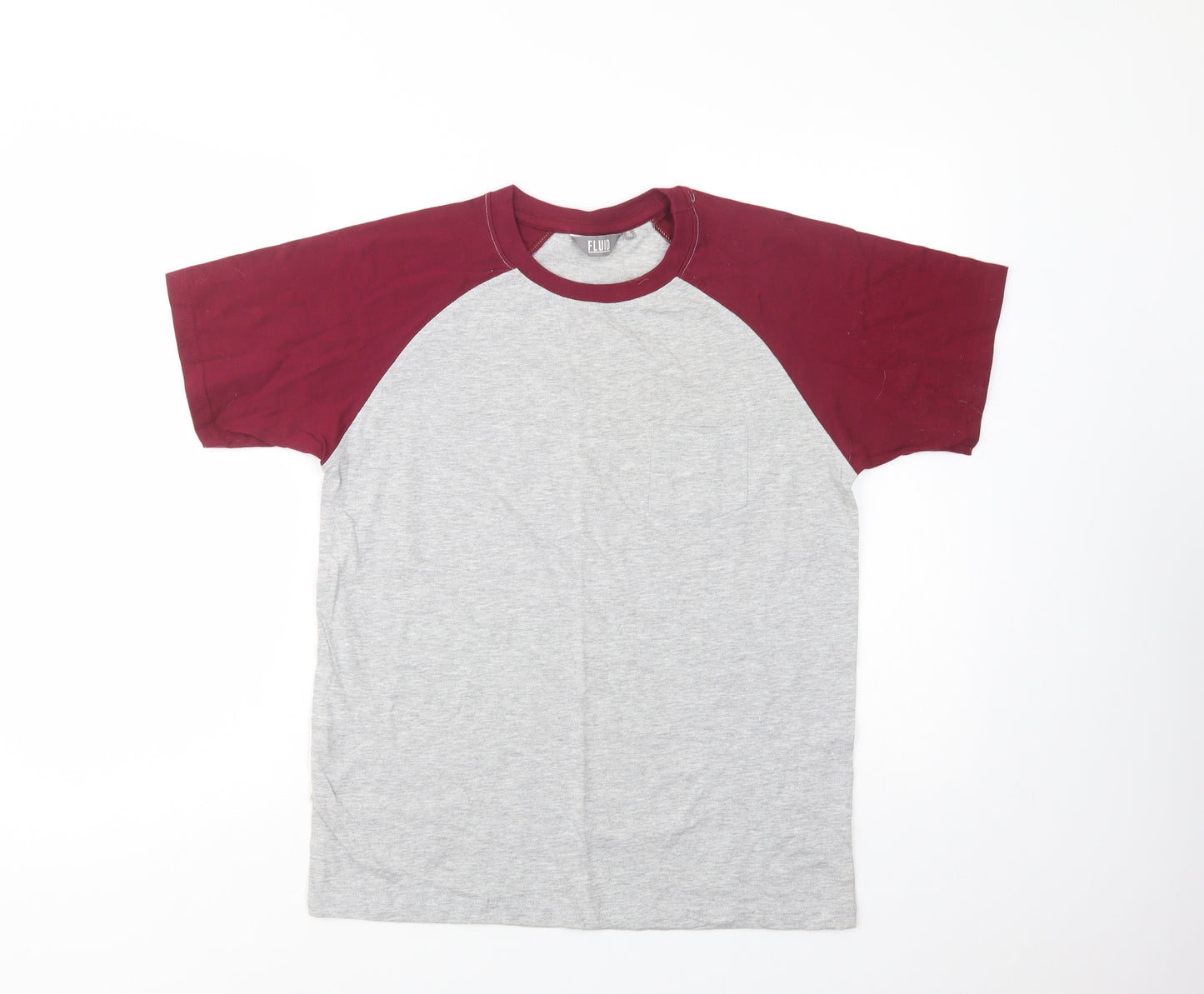 Fluid Boys Grey Colourblock Cotton Pullover T-Shirt Size 13 Years Crew Neck Pullover