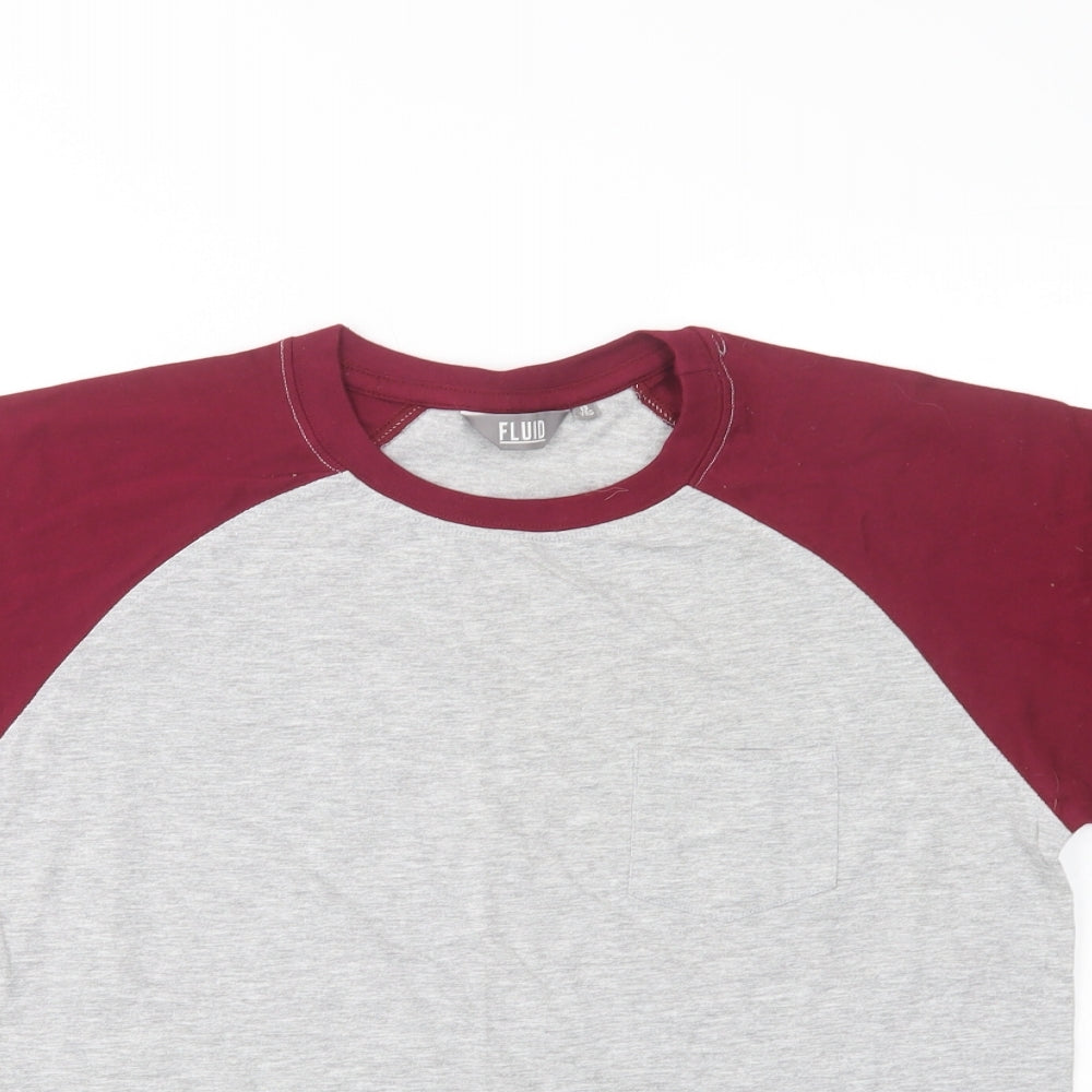 Fluid Boys Grey Colourblock Cotton Pullover T-Shirt Size 13 Years Crew Neck Pullover