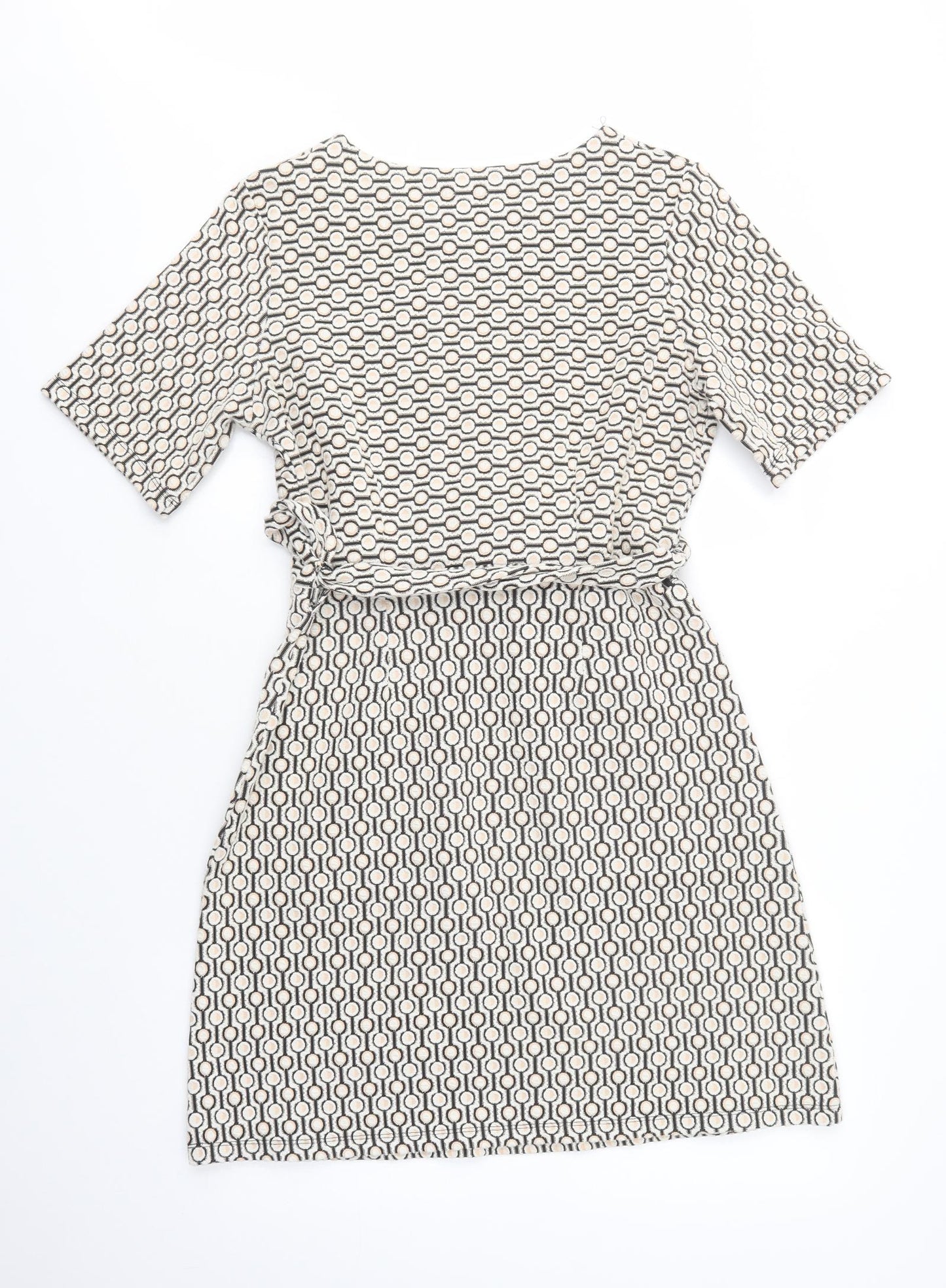 NEXT Womens Beige Geometric Polyester Fit & Flare  Size 14  Boat Neck Button