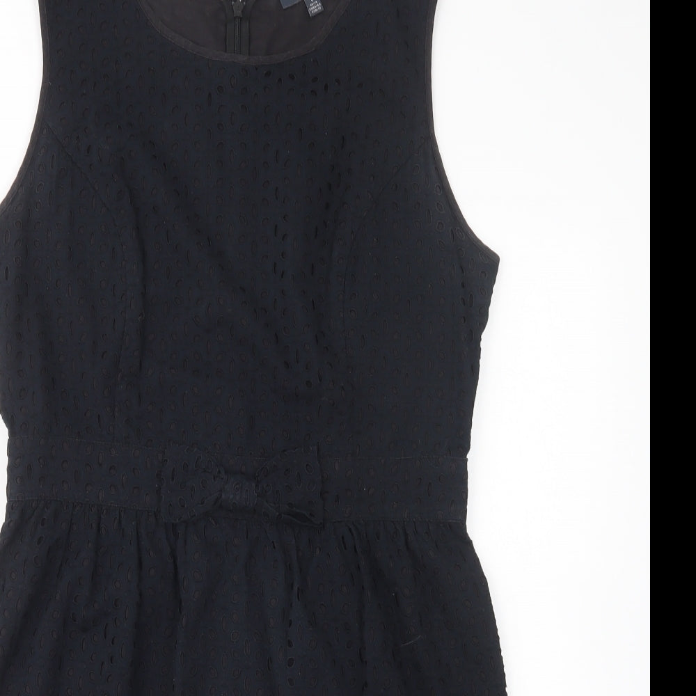 Amphora Womens Black  Cotton Fit & Flare  Size 14  Boat Neck Zip