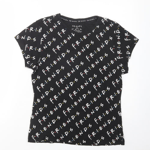 Primark Womens Black Geometric Cotton Basic T-Shirt Size XS Crew Neck - Friends