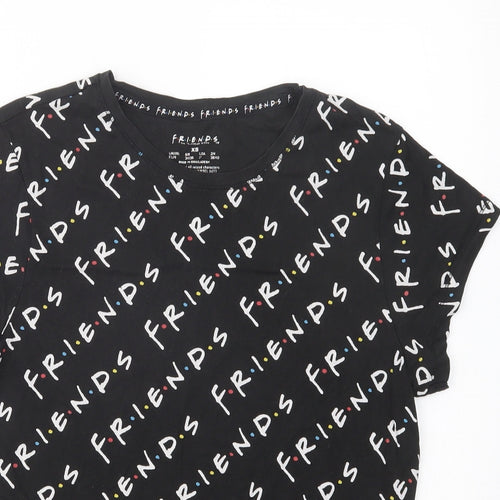 Primark Womens Black Geometric Cotton Basic T-Shirt Size XS Crew Neck - Friends