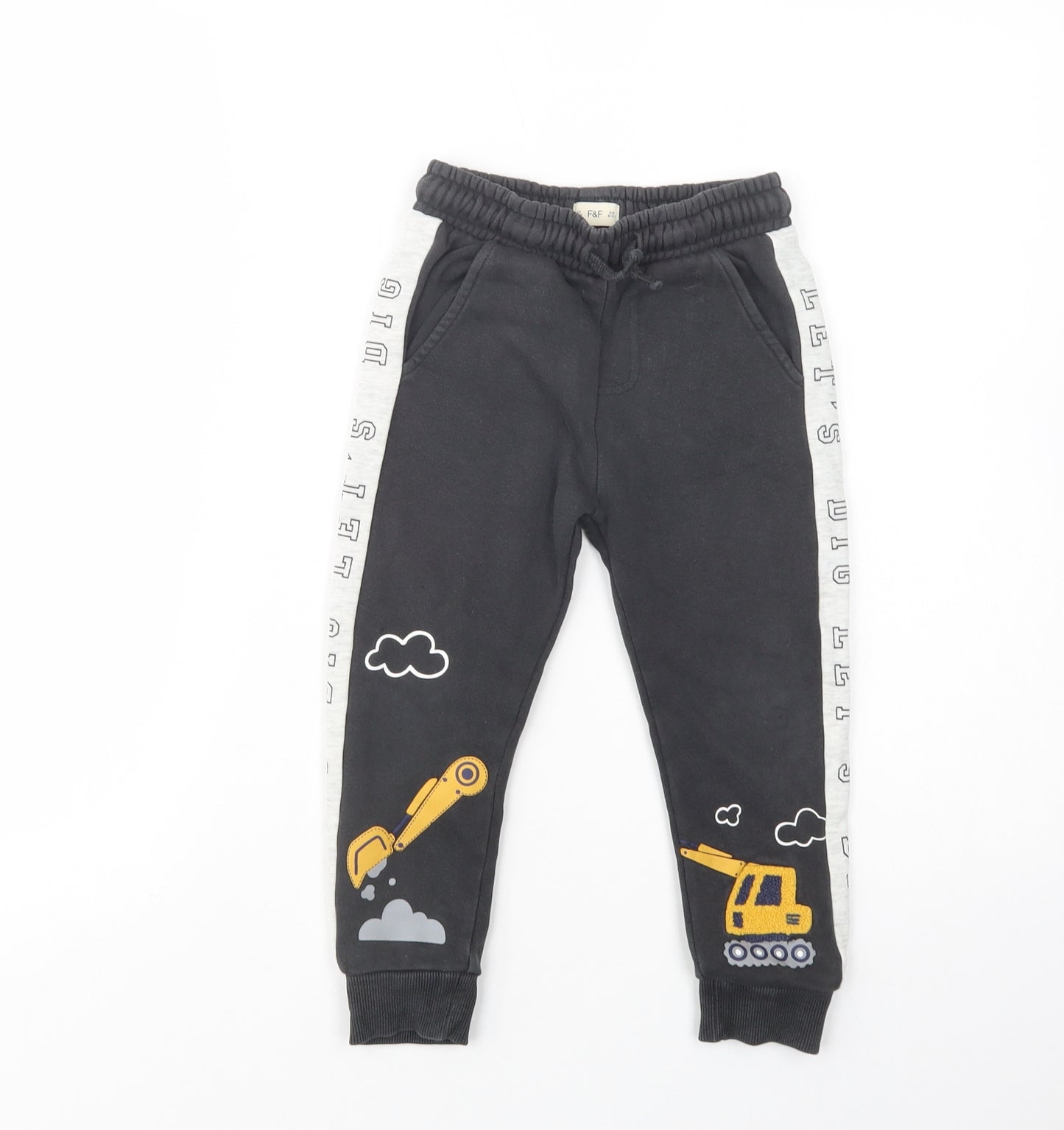 F&F Boys Grey  Cotton Jogger Trousers Size 3-4 Years  Regular Drawstring - Digger