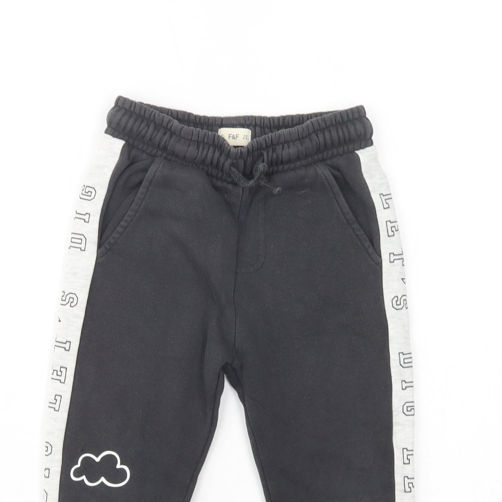 F&F Boys Grey  Cotton Jogger Trousers Size 3-4 Years  Regular Drawstring - Digger