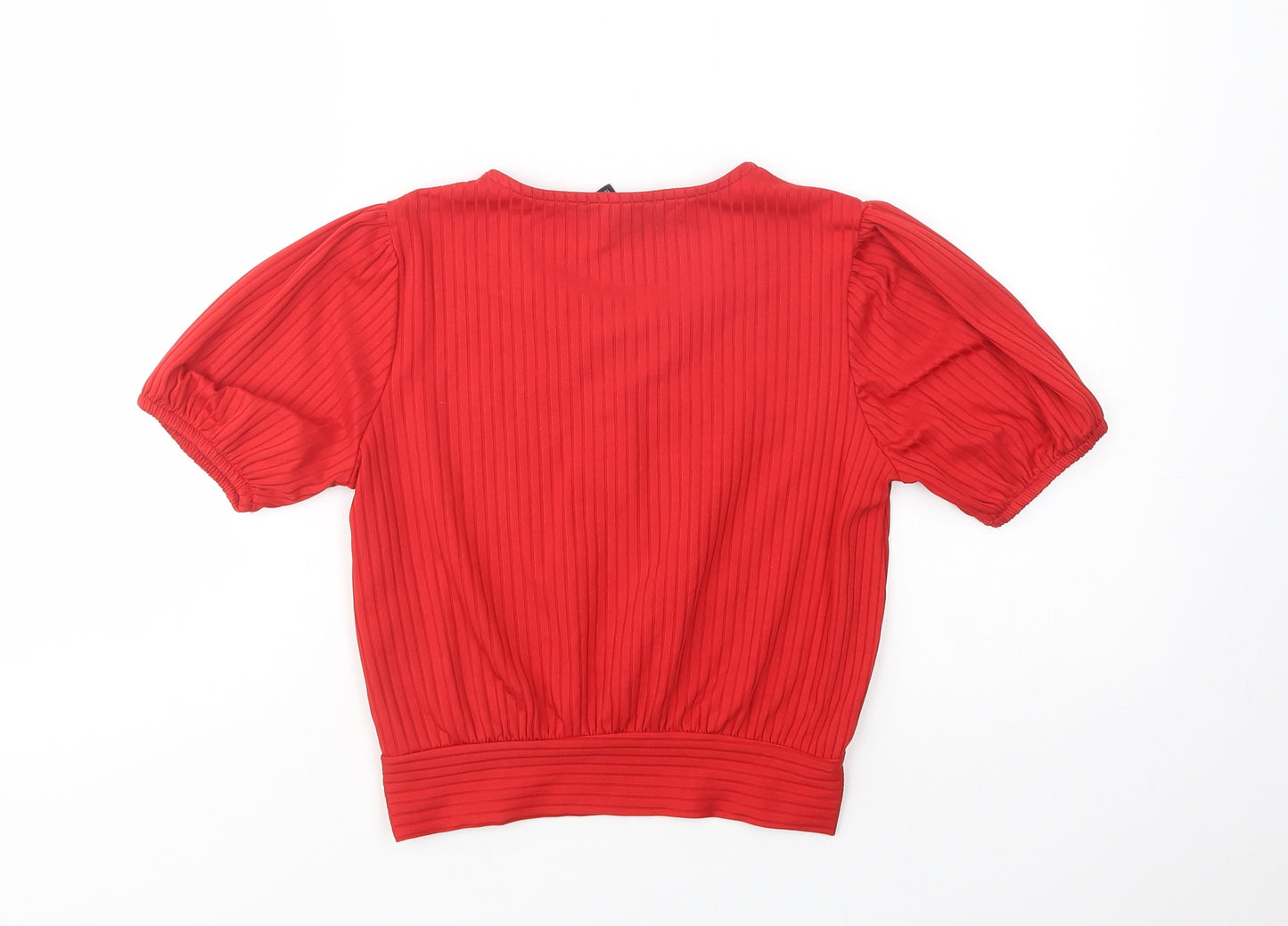 New Look Girls Red  Polyester Basic Blouse Size 12-13 Years V-Neck Pullover
