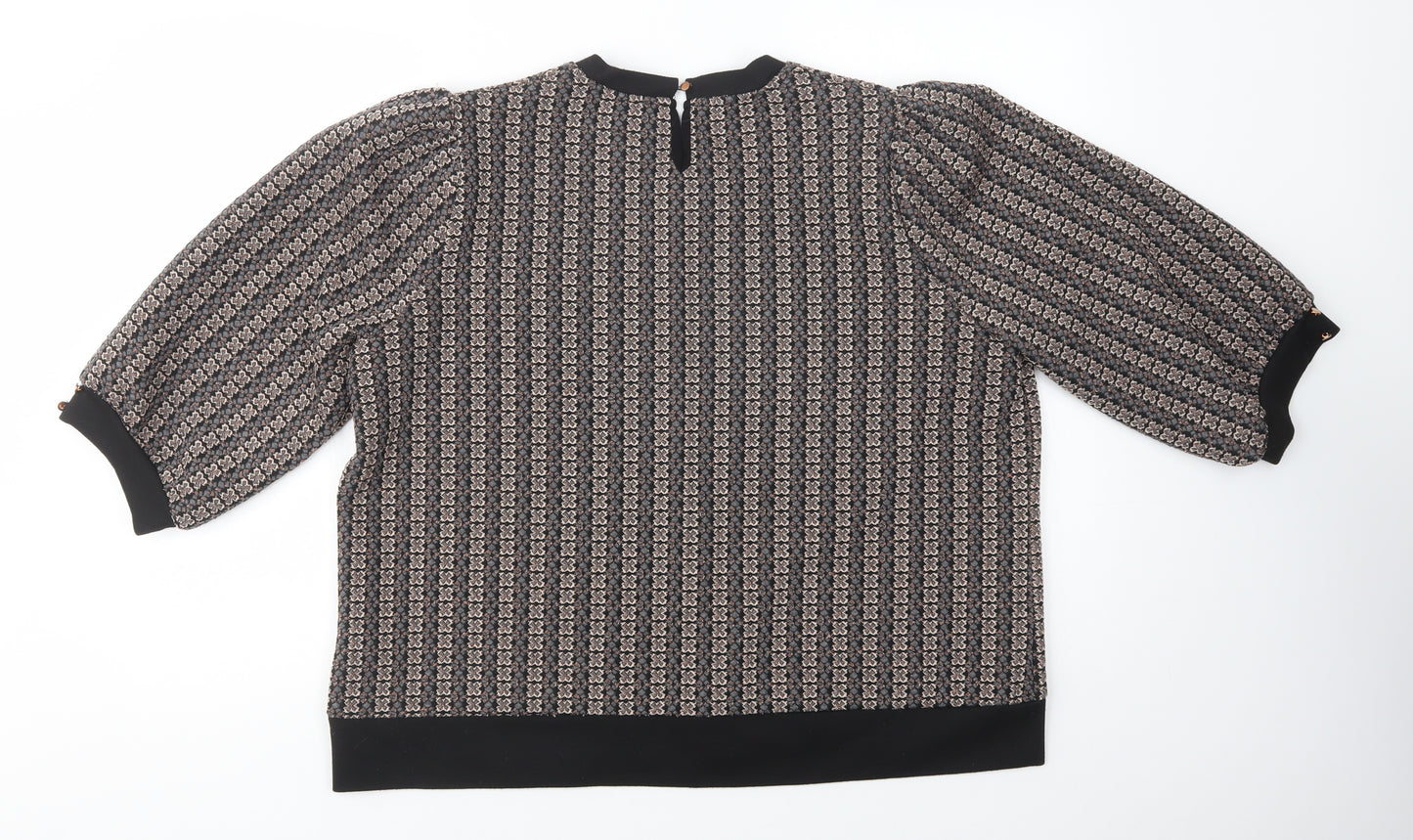 Gallery Womens Black Geometric Polyester Basic Blouse Size XL Crew Neck