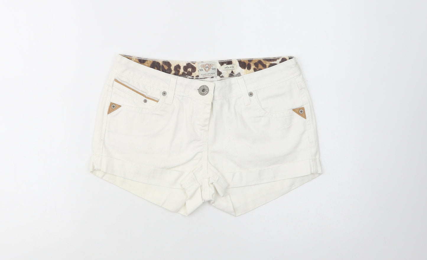 River Island Womens White  Cotton Hot Pants Shorts Size 8 L3 in Regular Button