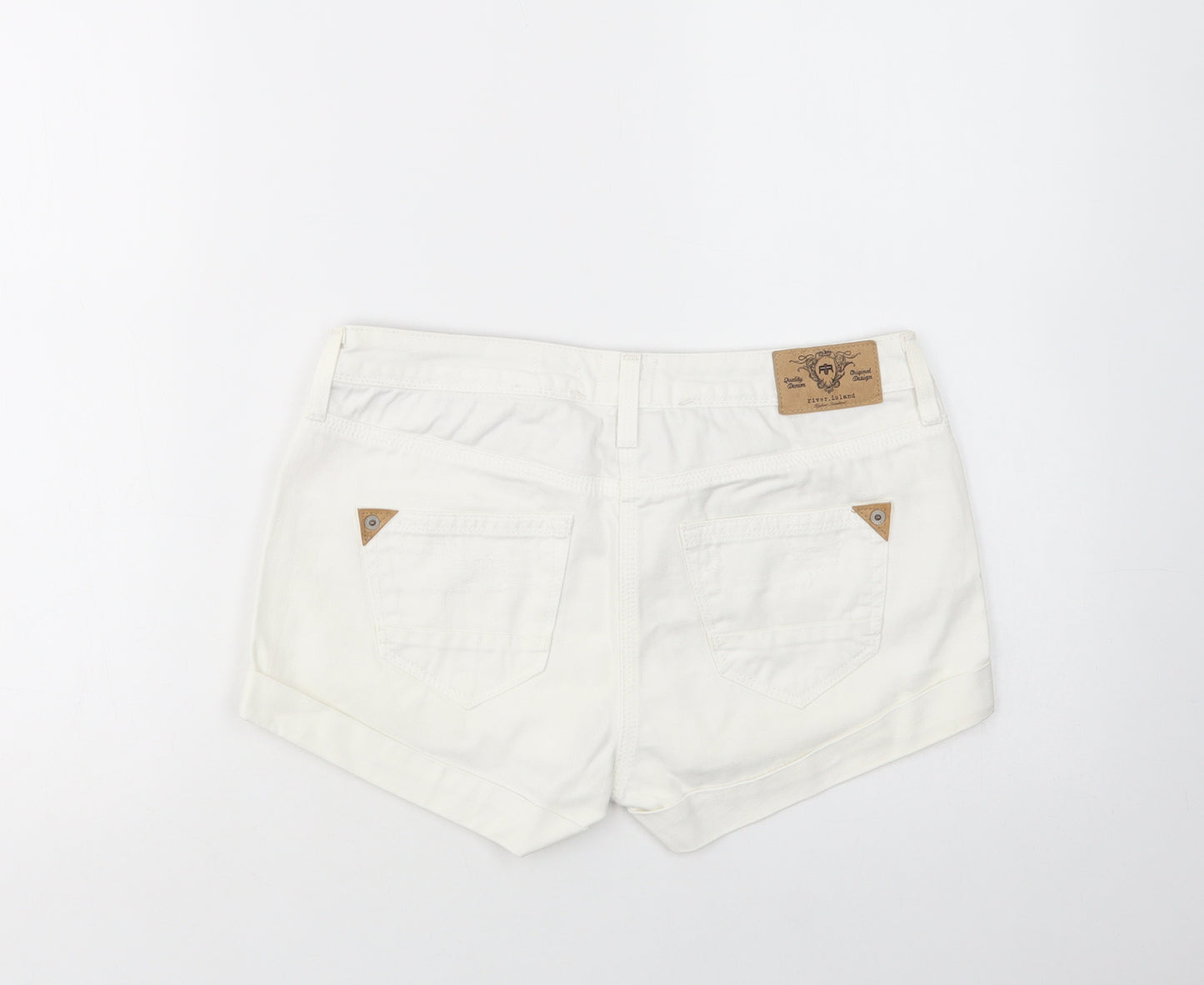 River Island Womens White  Cotton Hot Pants Shorts Size 8 L3 in Regular Button