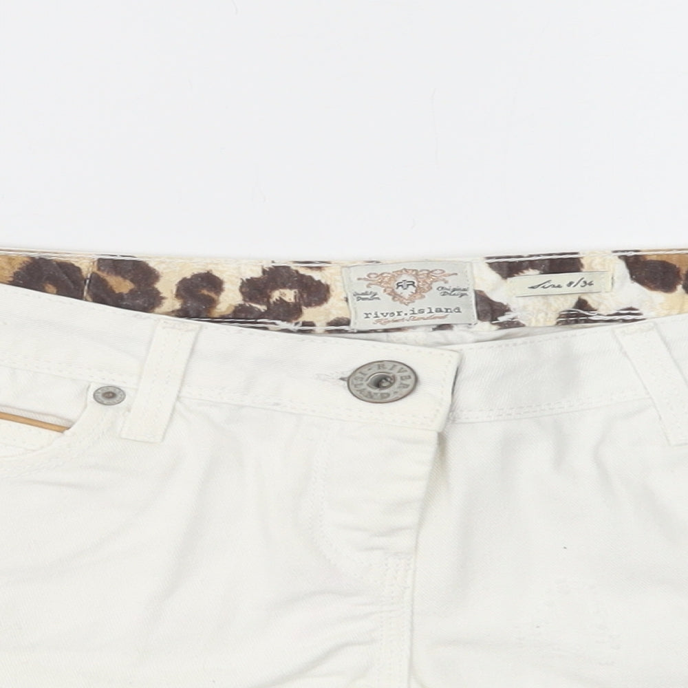 River Island Womens White  Cotton Hot Pants Shorts Size 8 L3 in Regular Button