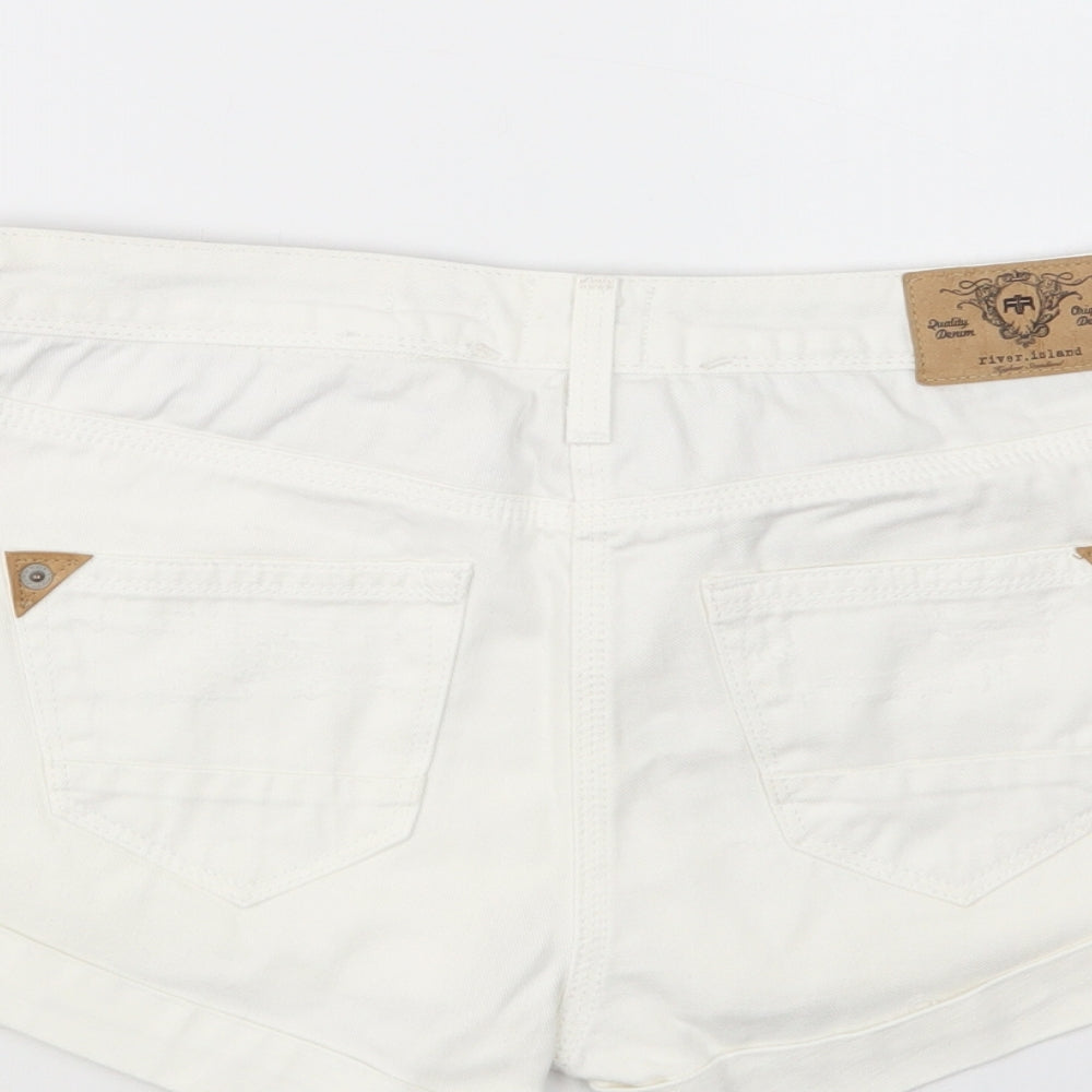 River Island Womens White  Cotton Hot Pants Shorts Size 8 L3 in Regular Button