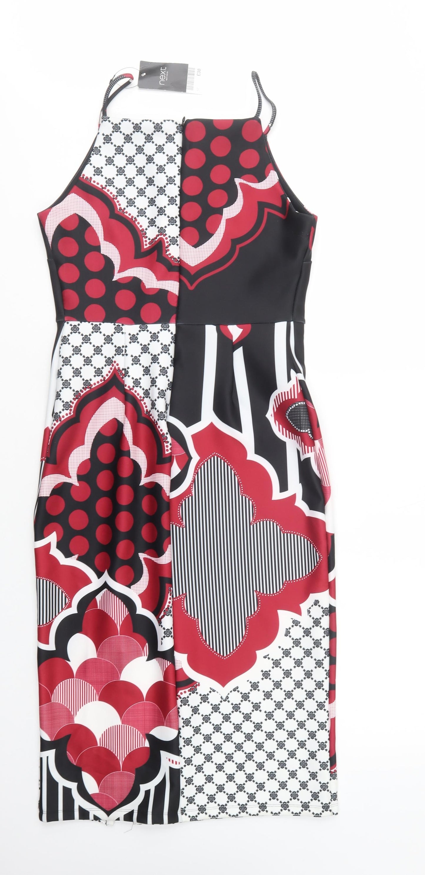 NEXT Womens Black Geometric Polyester Pencil Dress  Size 12  Square Neck Zip