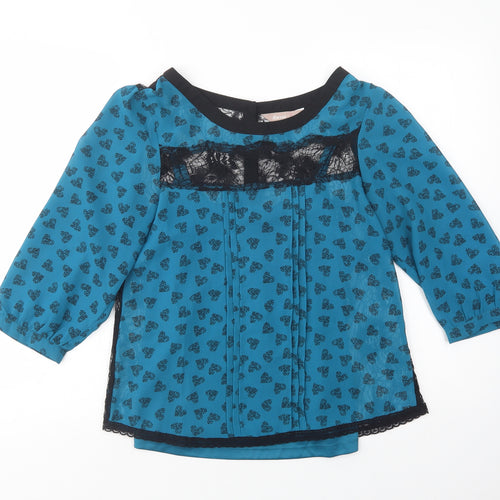 A Wear Womens Blue Geometric Polyester Basic Blouse Size 12 Boat Neck - Lace Detail