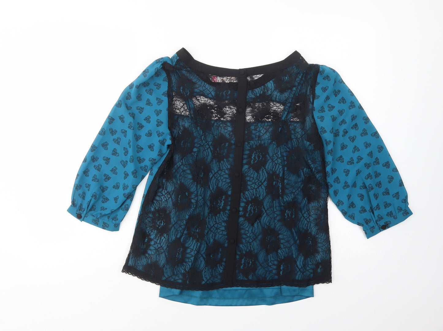 A Wear Womens Blue Geometric Polyester Basic Blouse Size 12 Boat Neck - Lace Detail