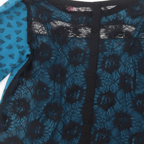 A Wear Womens Blue Geometric Polyester Basic Blouse Size 12 Boat Neck - Lace Detail