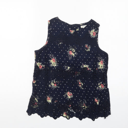 River Island Womens Blue Floral Viscose Basic Blouse Size 8 Boat Neck
