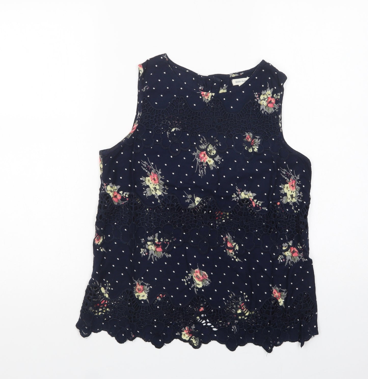 River Island Womens Blue Floral Viscose Basic Blouse Size 8 Boat Neck