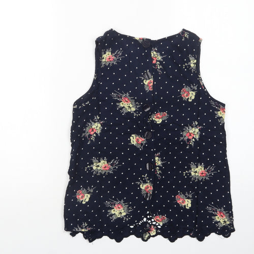 River Island Womens Blue Floral Viscose Basic Blouse Size 8 Boat Neck