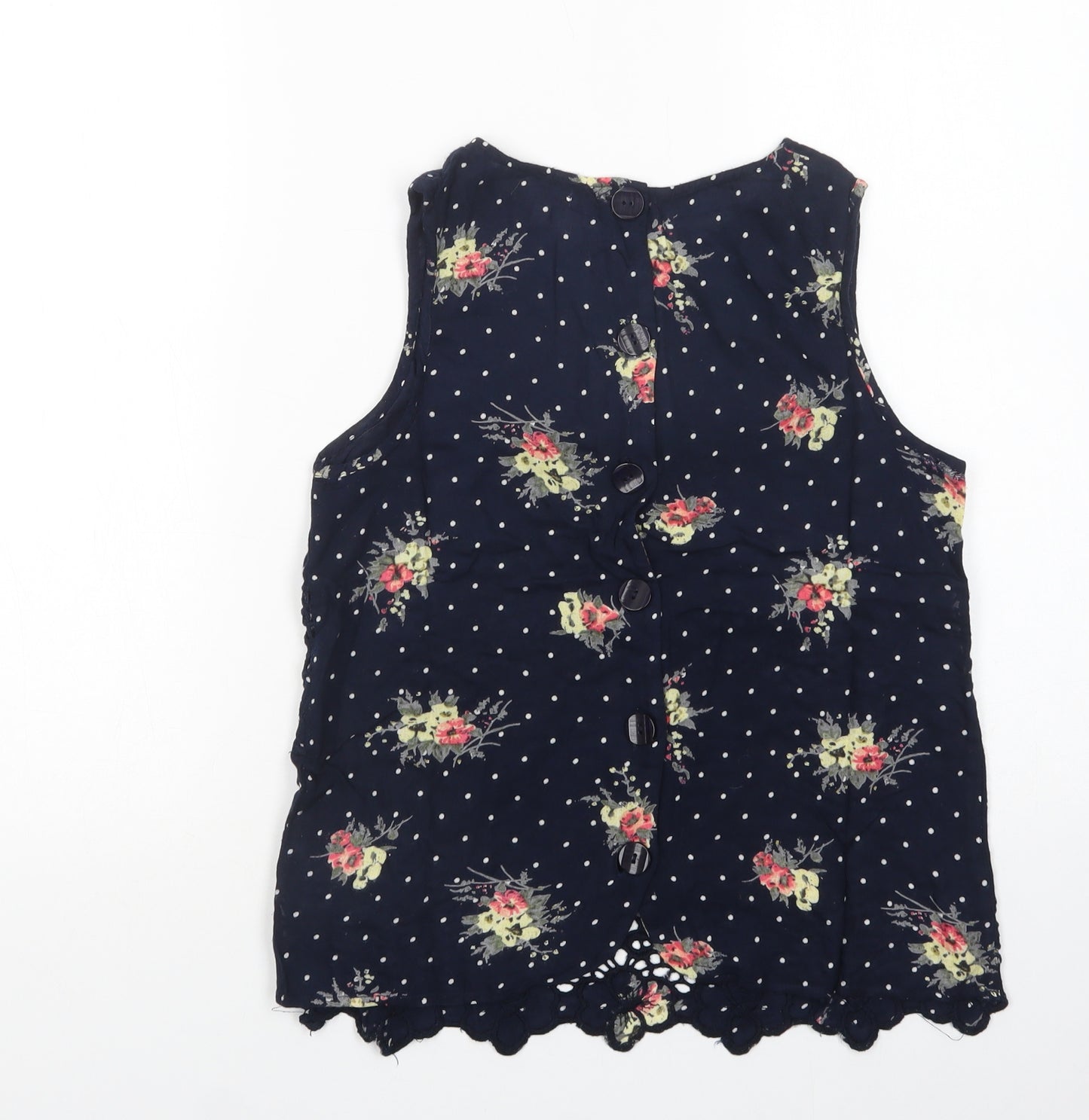 River Island Womens Blue Floral Viscose Basic Blouse Size 8 Boat Neck