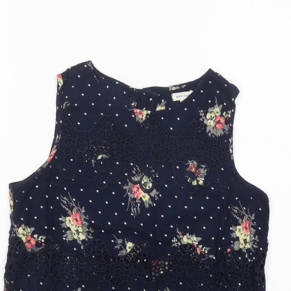 River Island Womens Blue Floral Viscose Basic Blouse Size 8 Boat Neck
