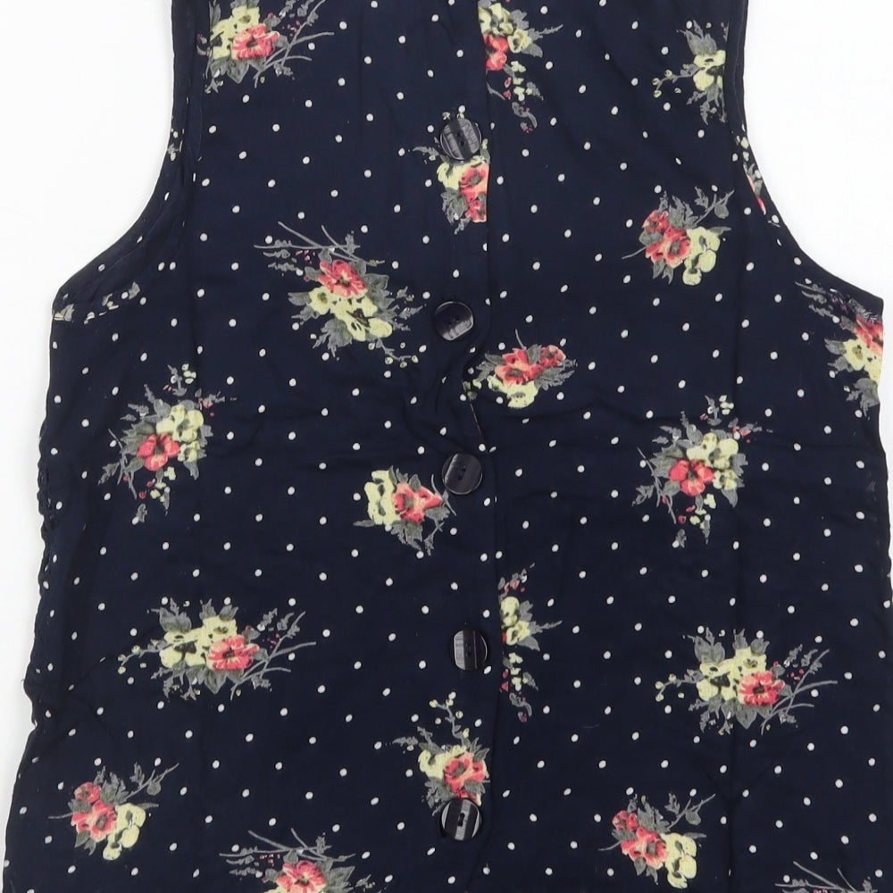River Island Womens Blue Floral Viscose Basic Blouse Size 8 Boat Neck
