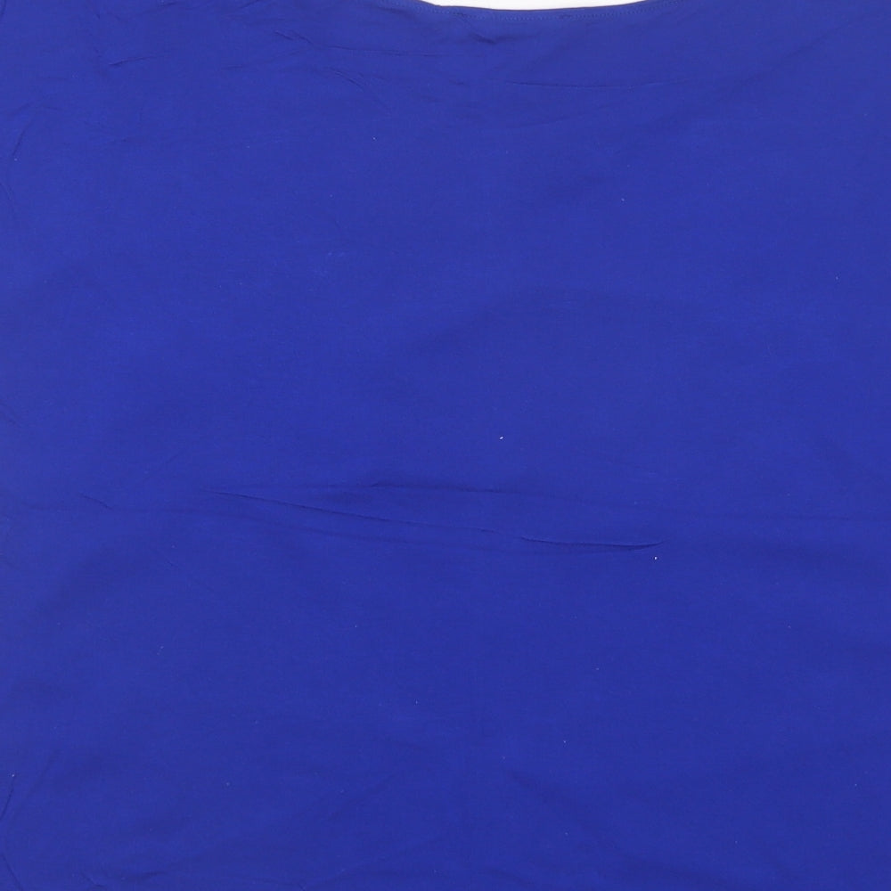 Oasis Womens Blue Floral Polyester Basic Blouse Size S Crew Neck