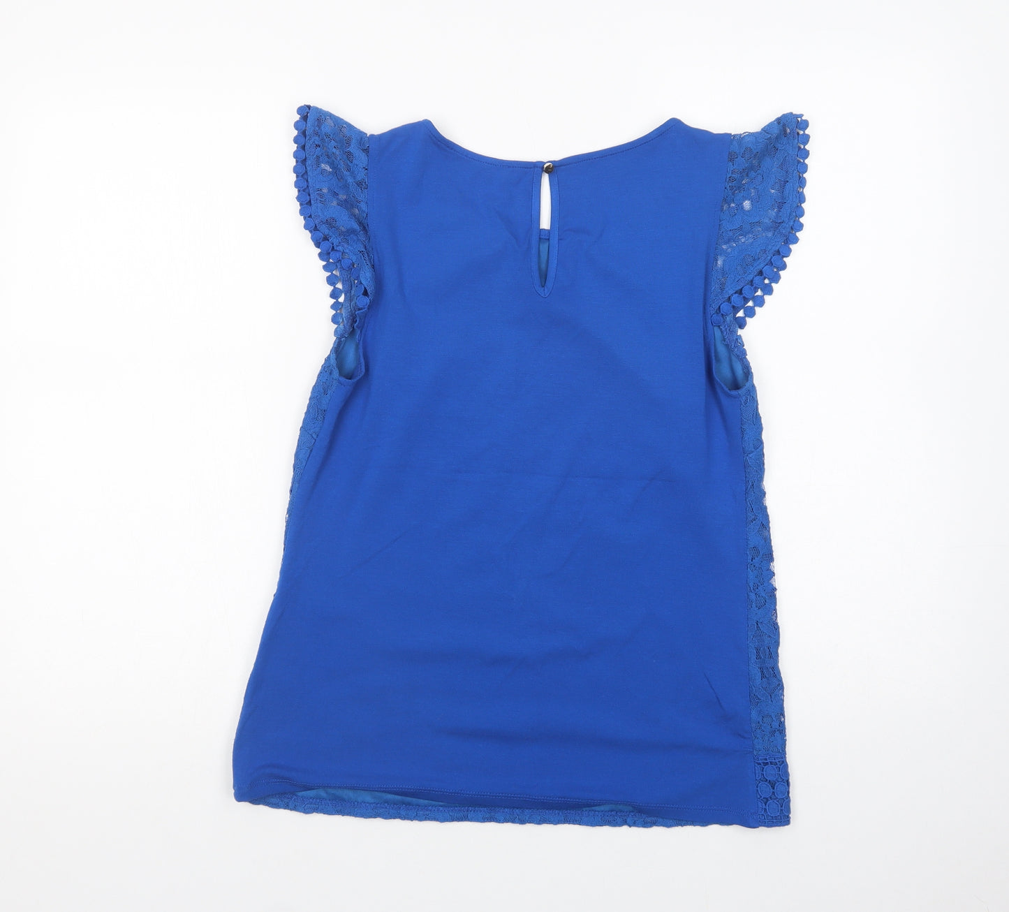Oasis Womens Blue  Cotton Basic Blouse Size S Crew Neck - Lace Overlay