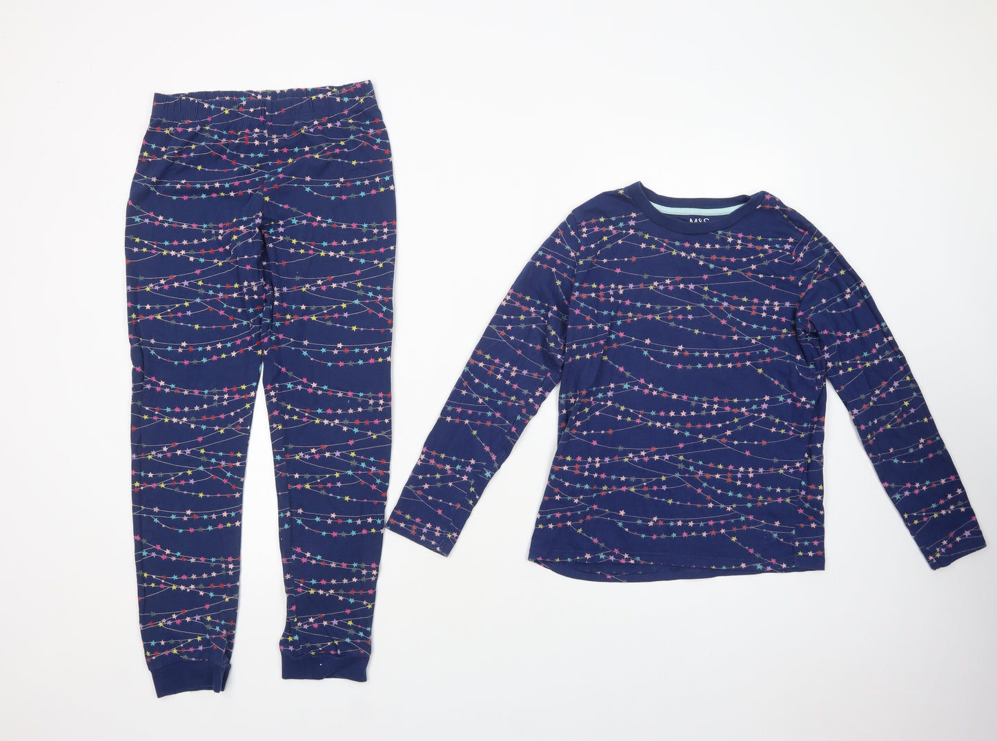 Marks and Spencer Boys Blue Geometric Cotton  Pyjama Pants Size 11-12 Years  Pullover - Star Print