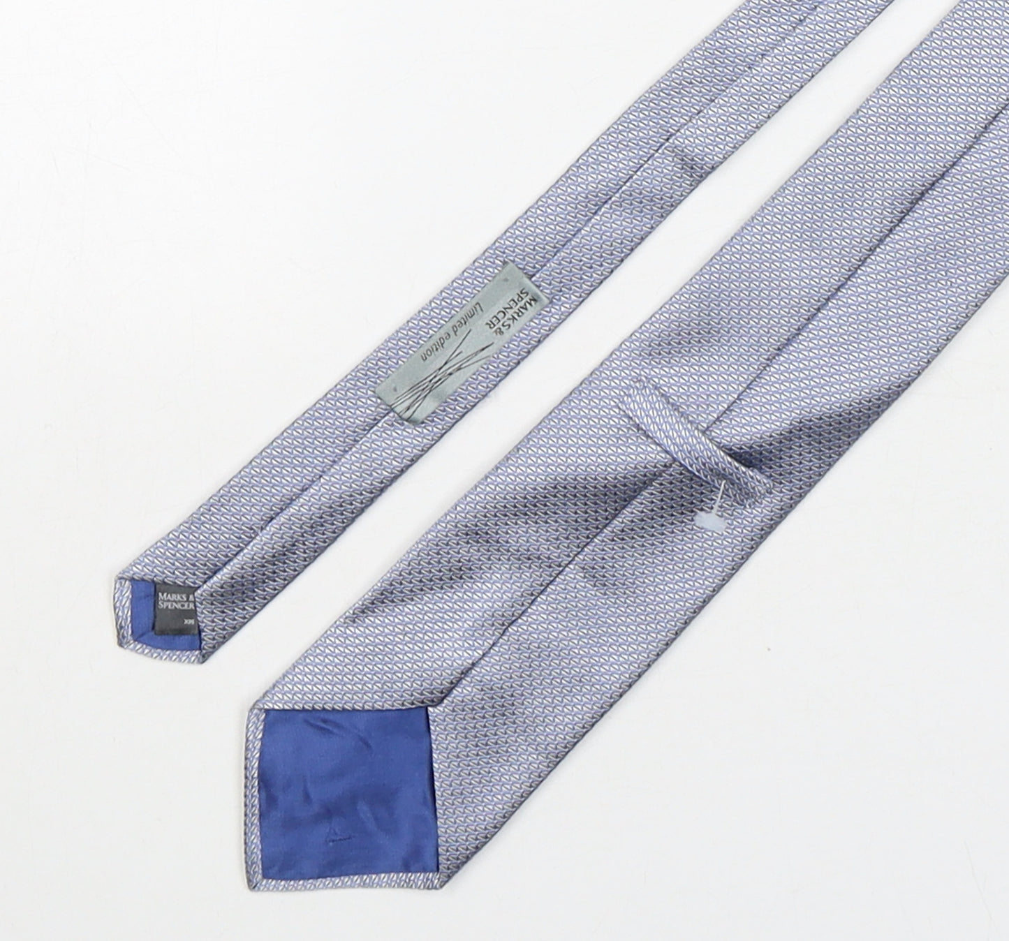Marks and Spencer Mens Blue Geometric Silk Pointed Tie One Size