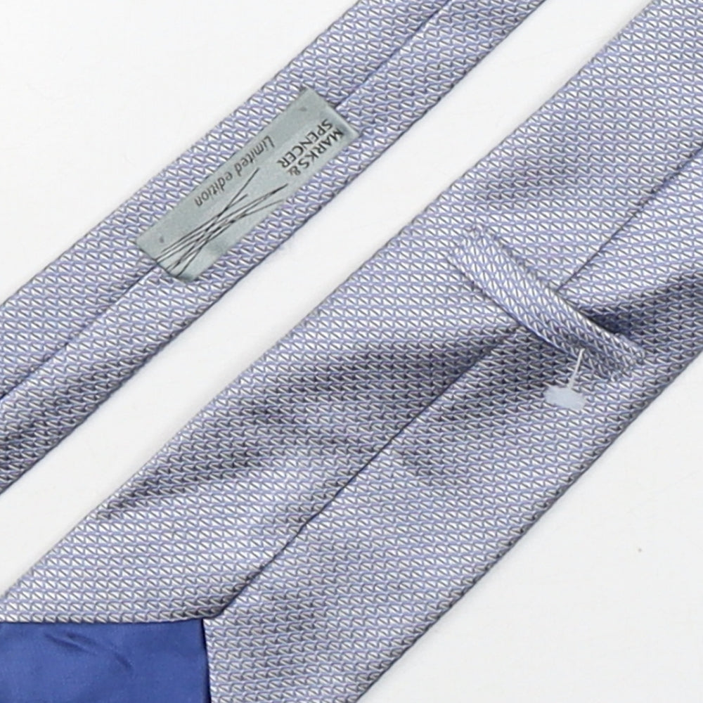 Marks and Spencer Mens Blue Geometric Silk Pointed Tie One Size