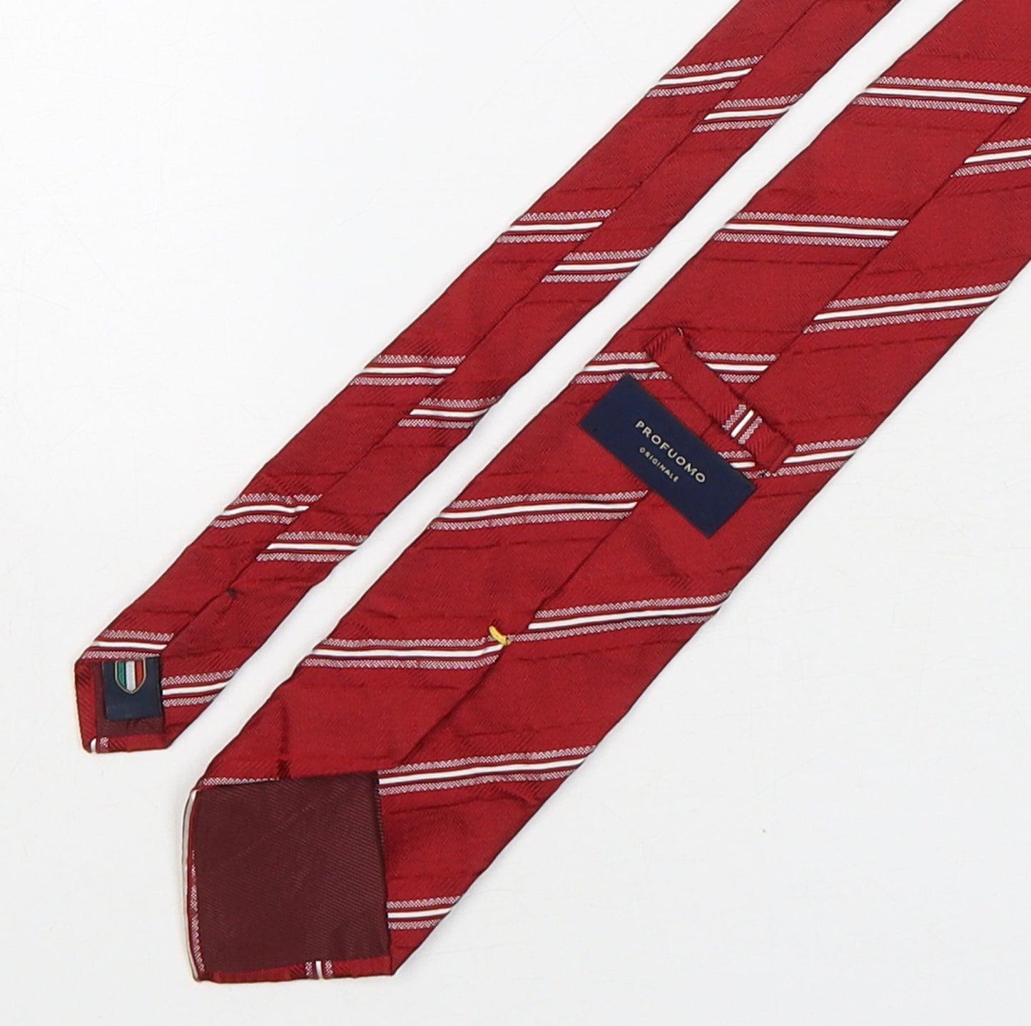 Profuomo Mens Red Striped Silk Pointed Tie One Size
