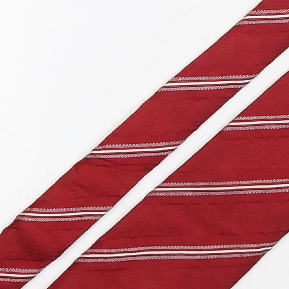 Profuomo Mens Red Striped Silk Pointed Tie One Size