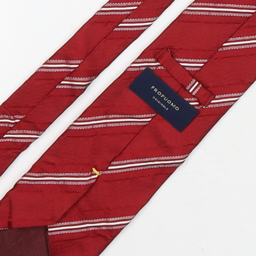 Profuomo Mens Red Striped Silk Pointed Tie One Size