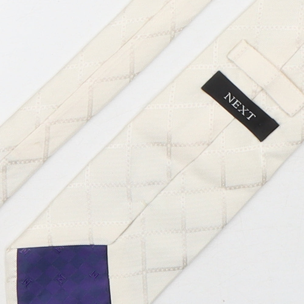 NEXT Mens Beige Plaids & Checks Silk Pointed Tie One Size