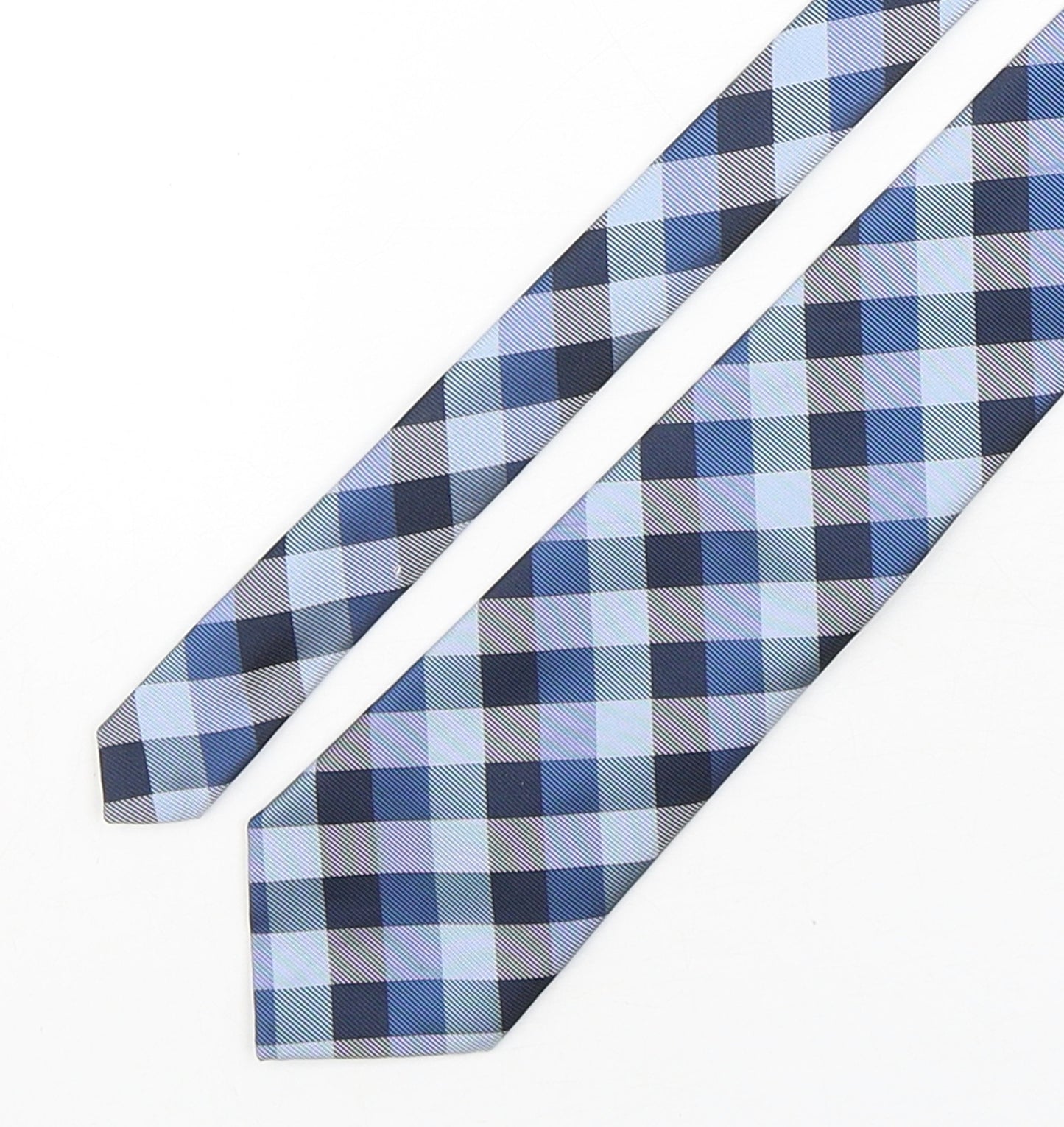Marks and Spencer Mens Blue Plaids & Checks Polyester Pointed Tie One Size