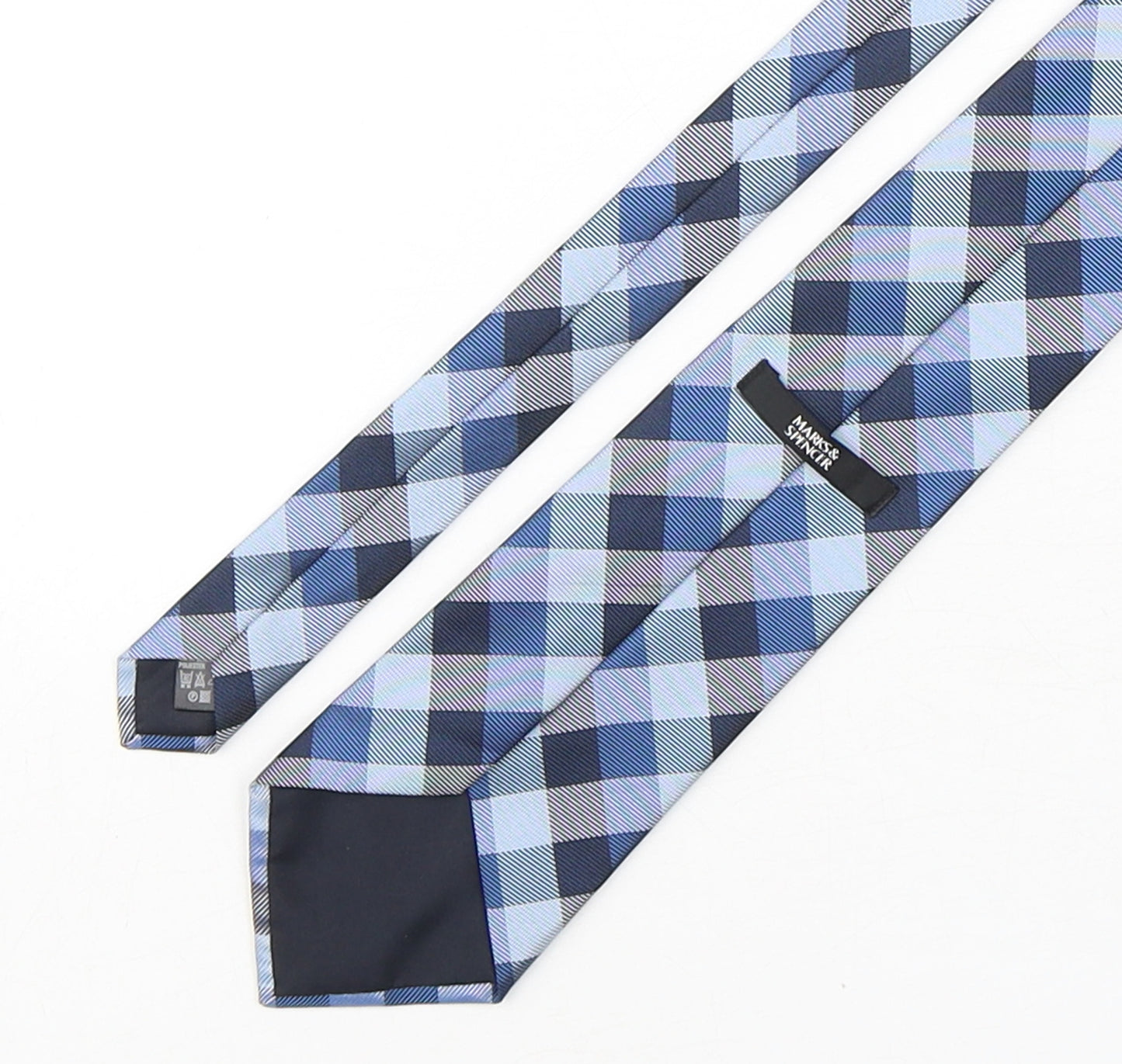 Marks and Spencer Mens Blue Plaids & Checks Polyester Pointed Tie One Size