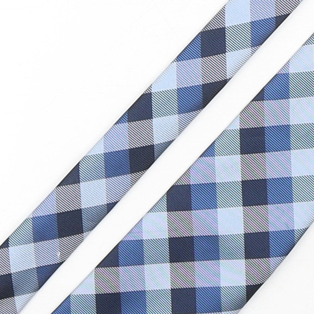 Marks and Spencer Mens Blue Plaids & Checks Polyester Pointed Tie One Size