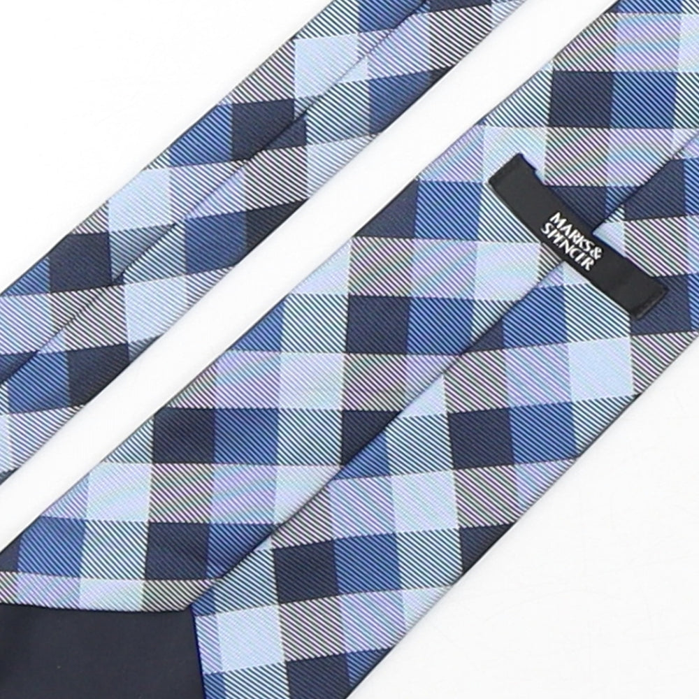 Marks and Spencer Mens Blue Plaids & Checks Polyester Pointed Tie One Size
