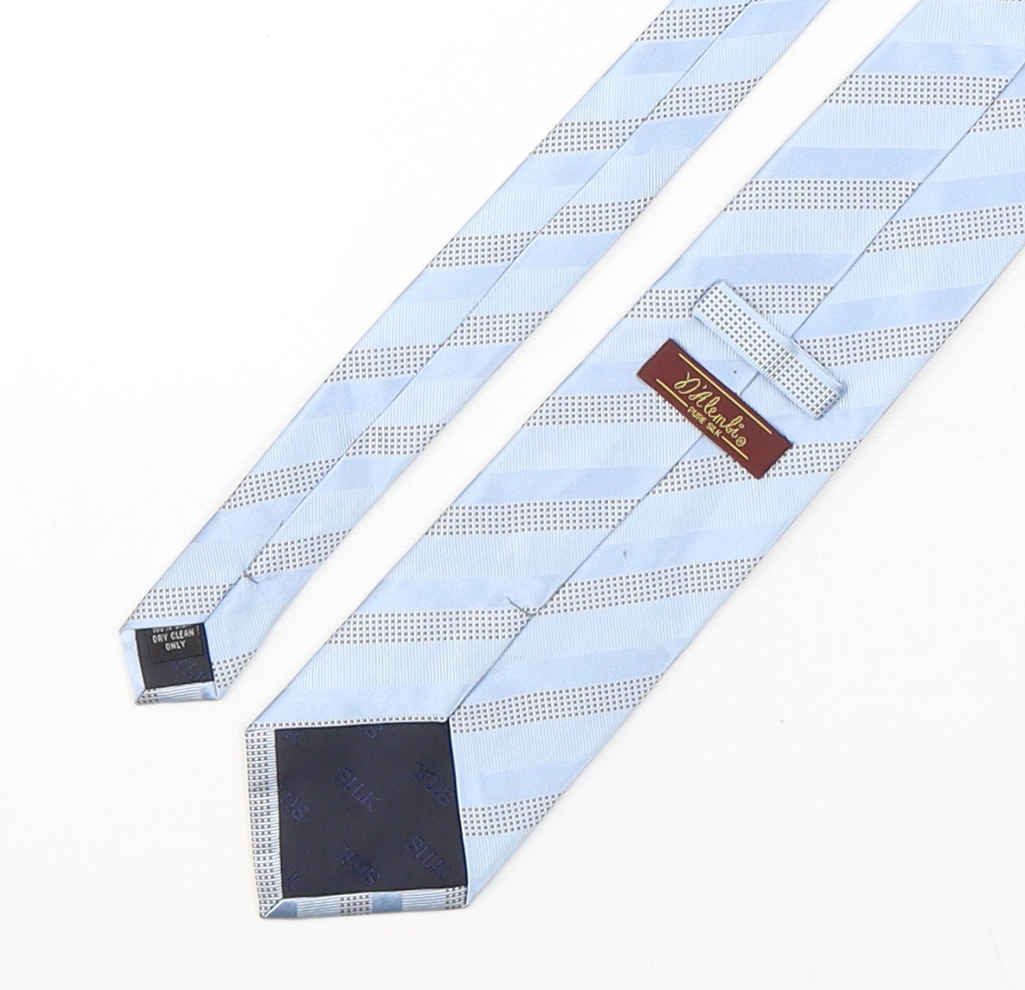 D'Alemli Mens Blue Striped Silk Pointed Tie One Size