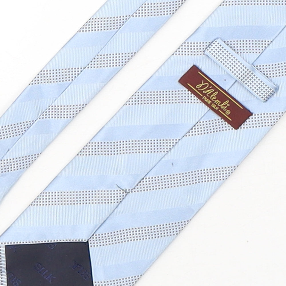 D'Alemli Mens Blue Striped Silk Pointed Tie One Size